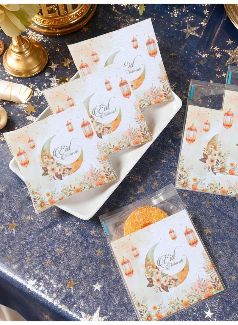 توزيعات العيد أكياس هدايا شفافة مزينة بتصميم هلال وفوانيس عيد مبارك أنيقة لتغليف الحلوى والهدايا-50 قطعة - Image 2